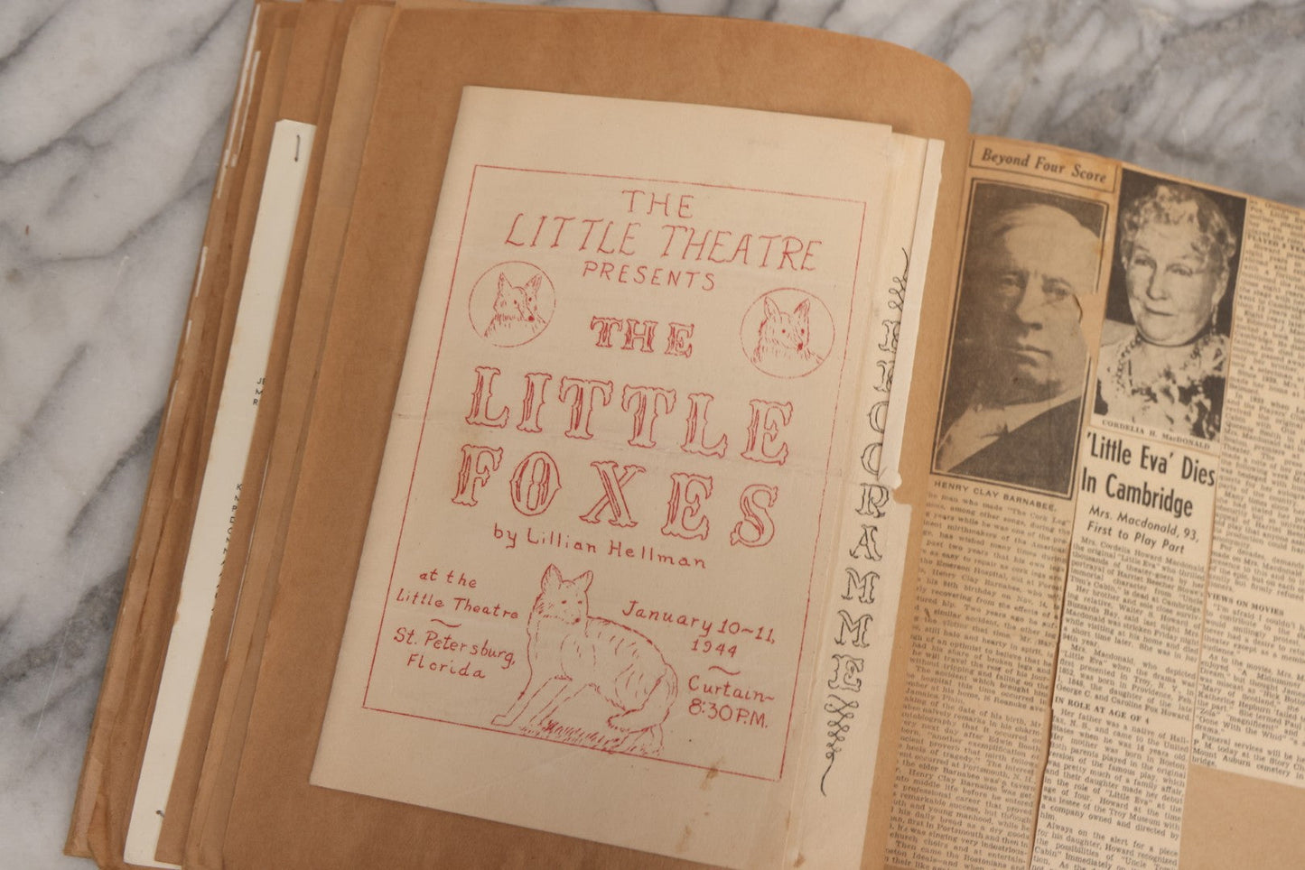 Lot 159 - Vintage “Theatres” Scrapbook With Cut-Out Letter Cover, Containing Mid-20th-Century Performance And Entertainment Ephemera, 1930s–1960s