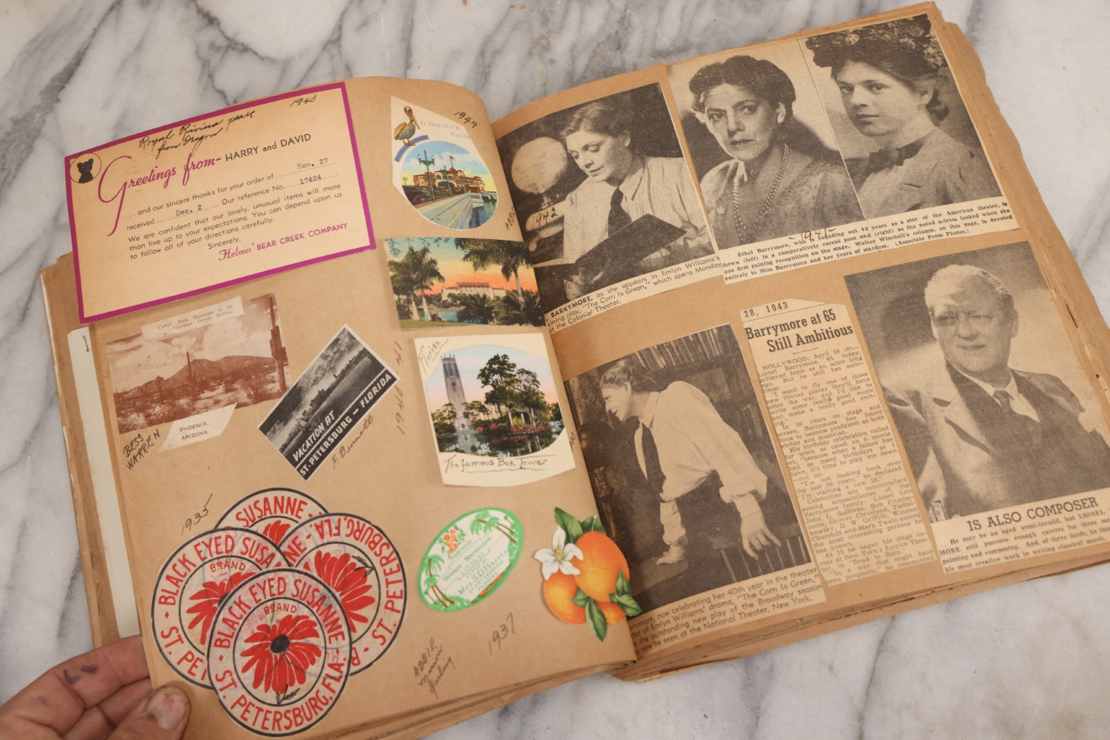 Lot 159 - Vintage “Theatres” Scrapbook With Cut-Out Letter Cover, Containing Mid-20th-Century Performance And Entertainment Ephemera, 1930s–1960s