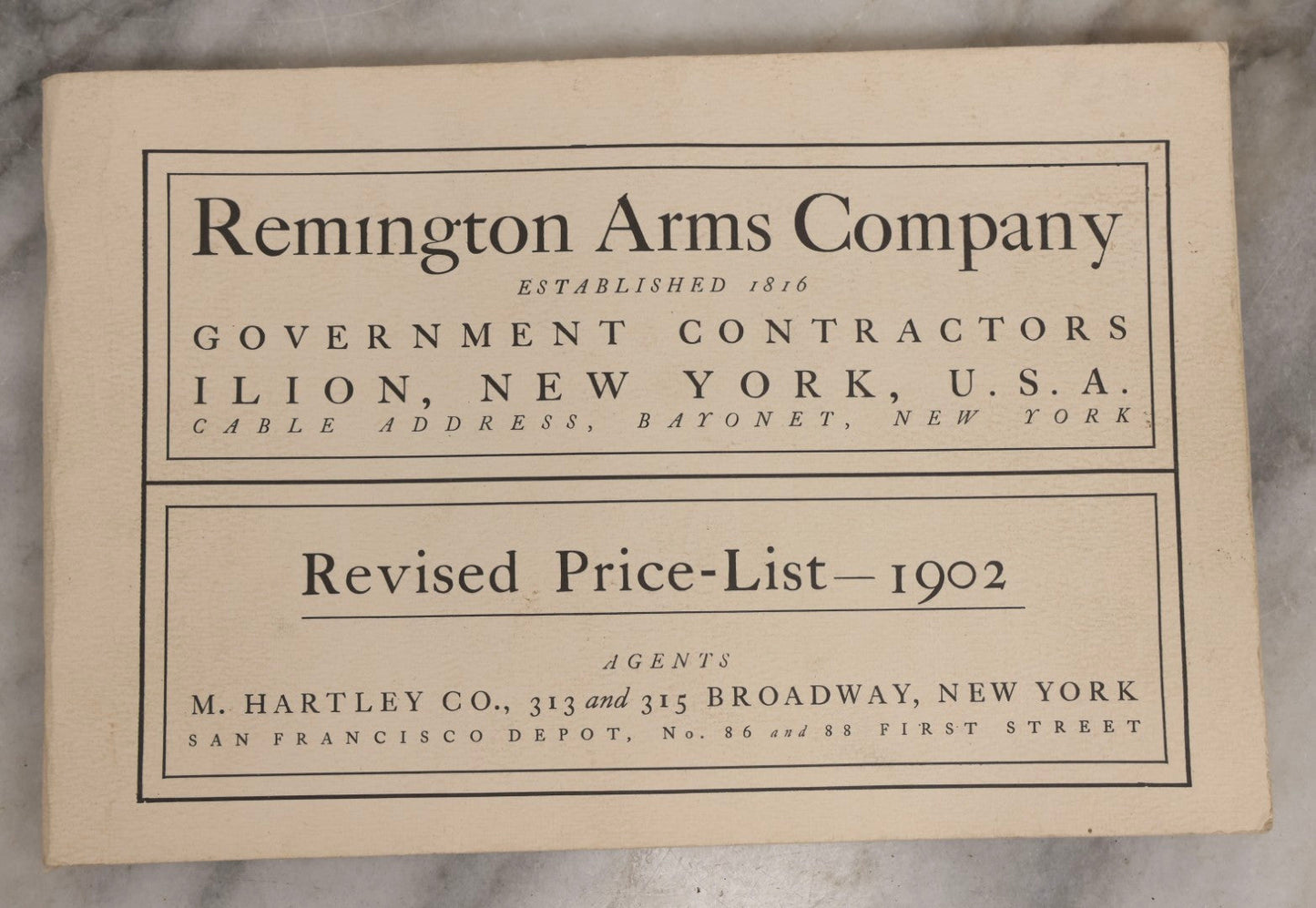Lot 160 - Vintage Remington Arms Company “Revised Price-List — 1902,” Likely Later Facsimile Reprint, Designed And Printed By Southgate Press, T. W. Ripley Co., Boston