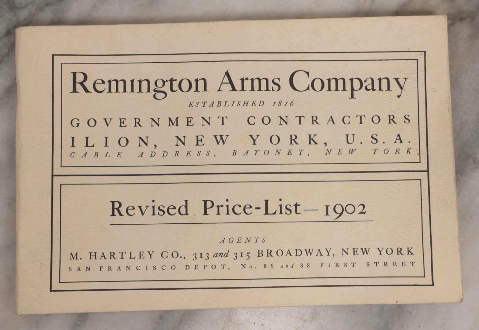 Lot 160 - Vintage Remington Arms Company “Revised Price-List — 1902,” Likely Later Facsimile Reprint, Designed And Printed By Southgate Press, T. W. Ripley Co., Boston