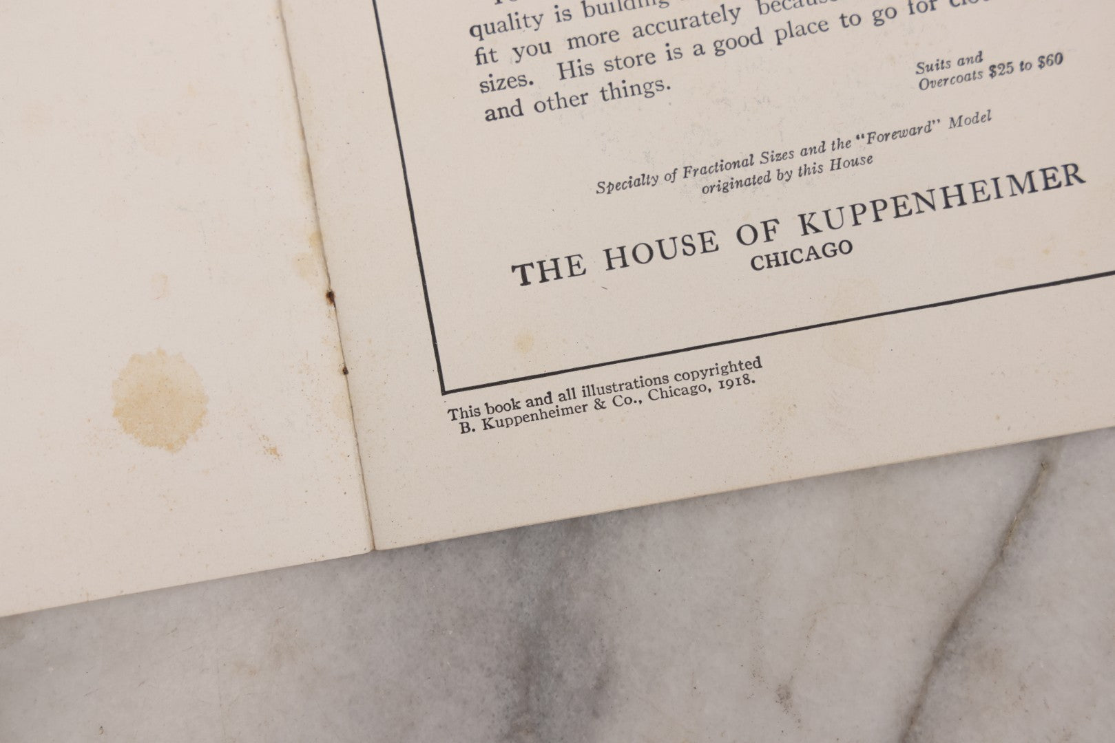 Lot 162 - Antique 1918 “The House Of Kuppenheimer” Men's Fashion Catalog Featuring Military-Inspired Styles, Smith Bros. Issue