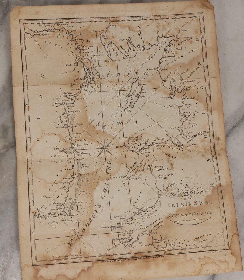 Lot 166 - Grouping Of Eight Antique 1795 Engraved Naval Maps For Malham's Naval Gazetteer By Allen & West, Including Irish Sea, South America, English Channel, West India Islands, Baltic Sea, Africa, East Coast Of North America, And Bay Of Biscay