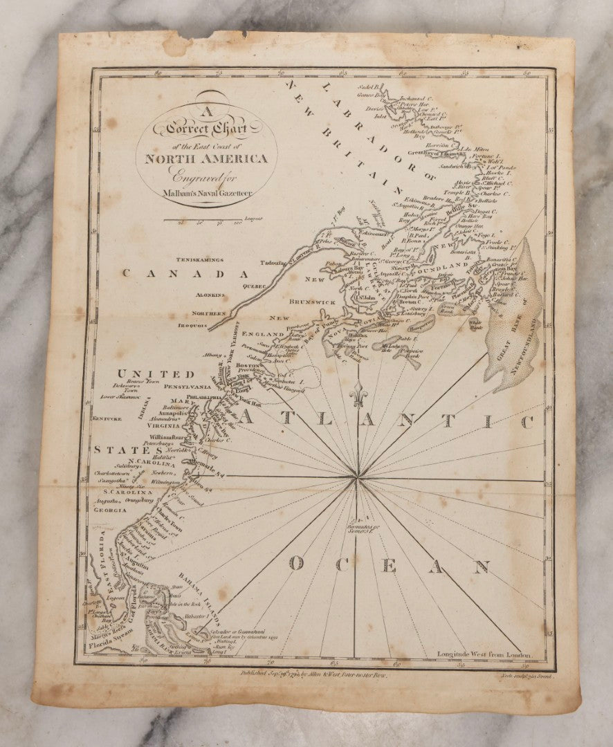 Lot 166 - Grouping Of Eight Antique 1795 Engraved Naval Maps For Malham's Naval Gazetteer By Allen & West, Including Irish Sea, South America, English Channel, West India Islands, Baltic Sea, Africa, East Coast Of North America, And Bay Of Biscay