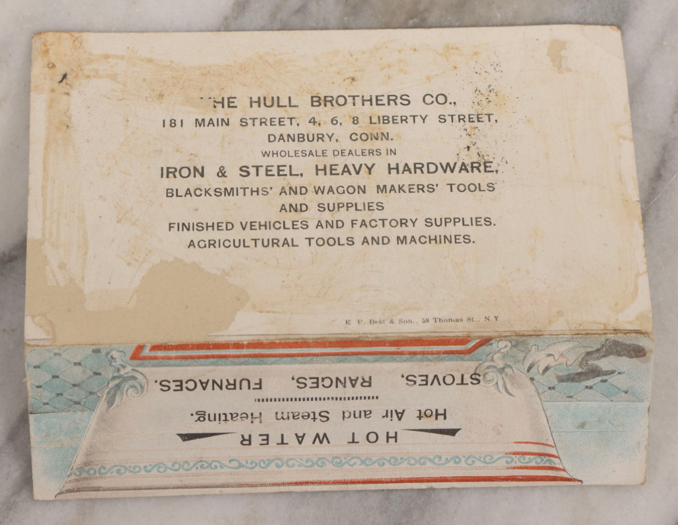 Lot 171 - Antique Trade Card For The Hull Brothers Co., Danbury, Connecticut, With Risqué Bathtub Scene And Tavern Interior, Fold-Out Moving Image Advertising Hot Water, Hot Air, And Steam Heating