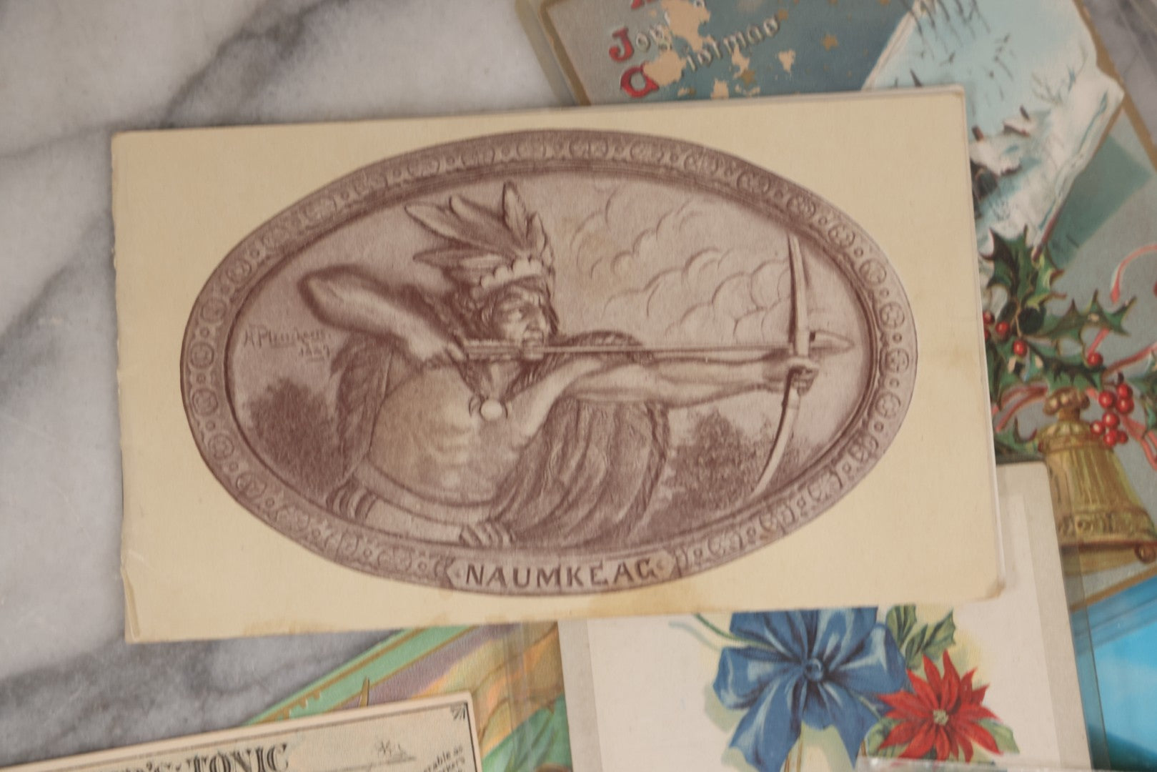 Lot 172 - Grouping Of 20+ Antique And Vintage Postcards And Ephemera Including Holiday Postcards, Sing Sing Prison Cards, Naumkeag Steam Cotton Co. Pamphlet, Salem, Massachusetts Brochure, Trade Cards, And More