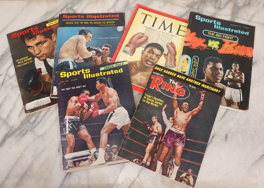Lot 173 - Grouping Of Six Vintage Boxing And Sports Magazines Including Muhammad Ali / Cassius Clay Covers, Sports Illustrated Issues, Time Magazine, Willie Pastrano Cover, And The Ring With Frazier & Chuvalo, 1960s