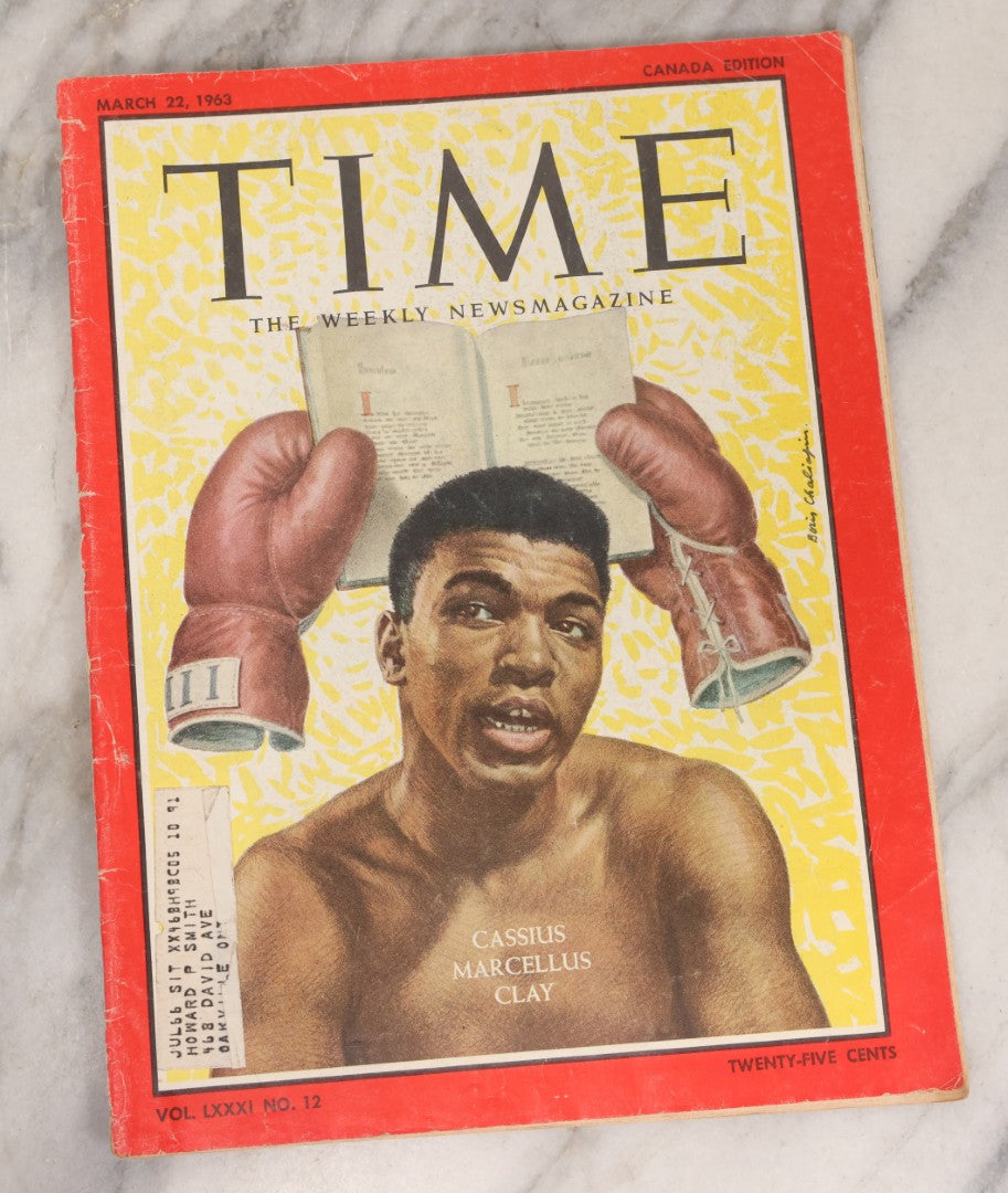 Lot 173 - Grouping Of Six Vintage Boxing And Sports Magazines Including Muhammad Ali / Cassius Clay Covers, Sports Illustrated Issues, Time Magazine, Willie Pastrano Cover, And The Ring With Frazier & Chuvalo, 1960s