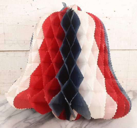 Lot 177 - Vintage Red, White, And Blue Accordion Paper Bell Independence Day Decoration, Note Damage, 18-1/2" H