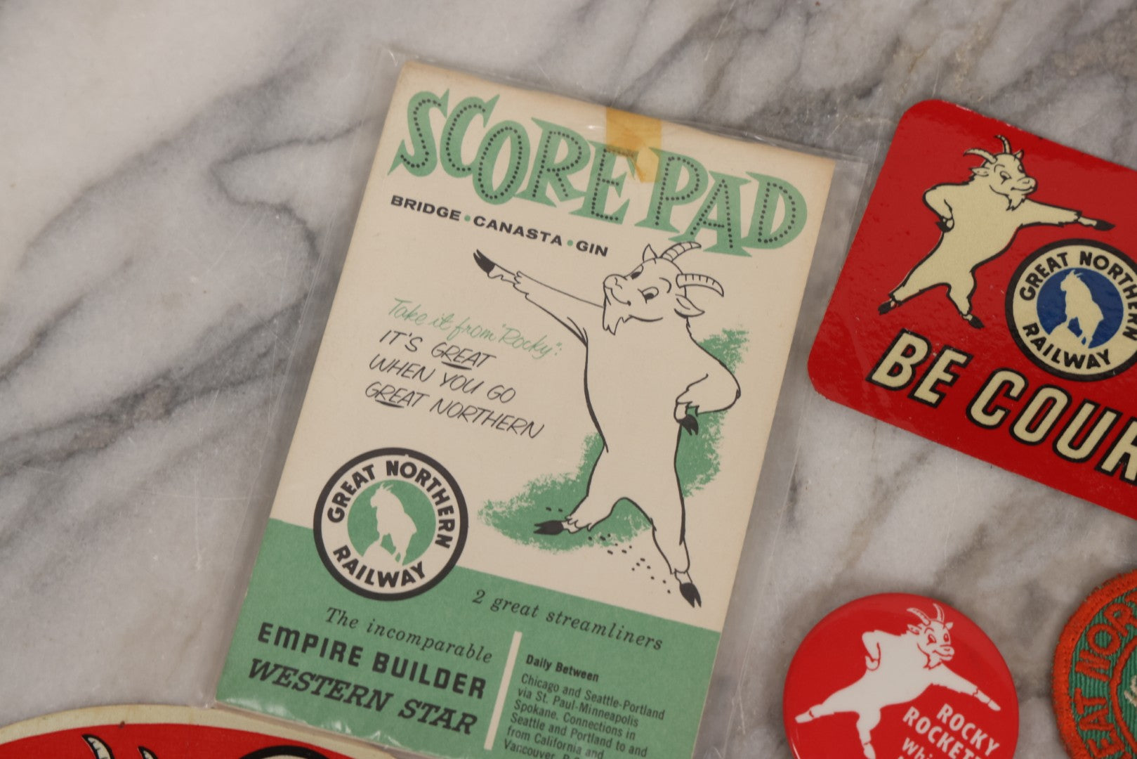 Lot 179 - Grouping Of Vintage Great Northern Railway Ephemera Featuring “Rocky” The Mountain Goat Mascot