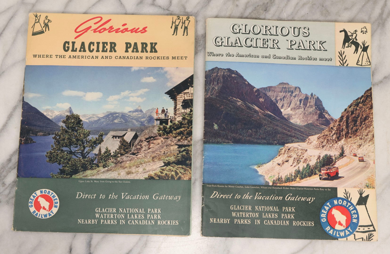Lot 180 - Pair Of Vintage Great Northern Railway Travel Brochures For Glacier National Park, Waterton Lakes Park, And Canadian Rockies, Circa 1946
