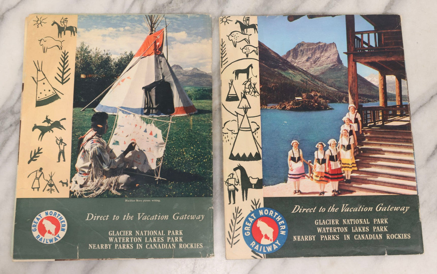 Lot 180 - Pair Of Vintage Great Northern Railway Travel Brochures For Glacier National Park, Waterton Lakes Park, And Canadian Rockies, Circa 1946