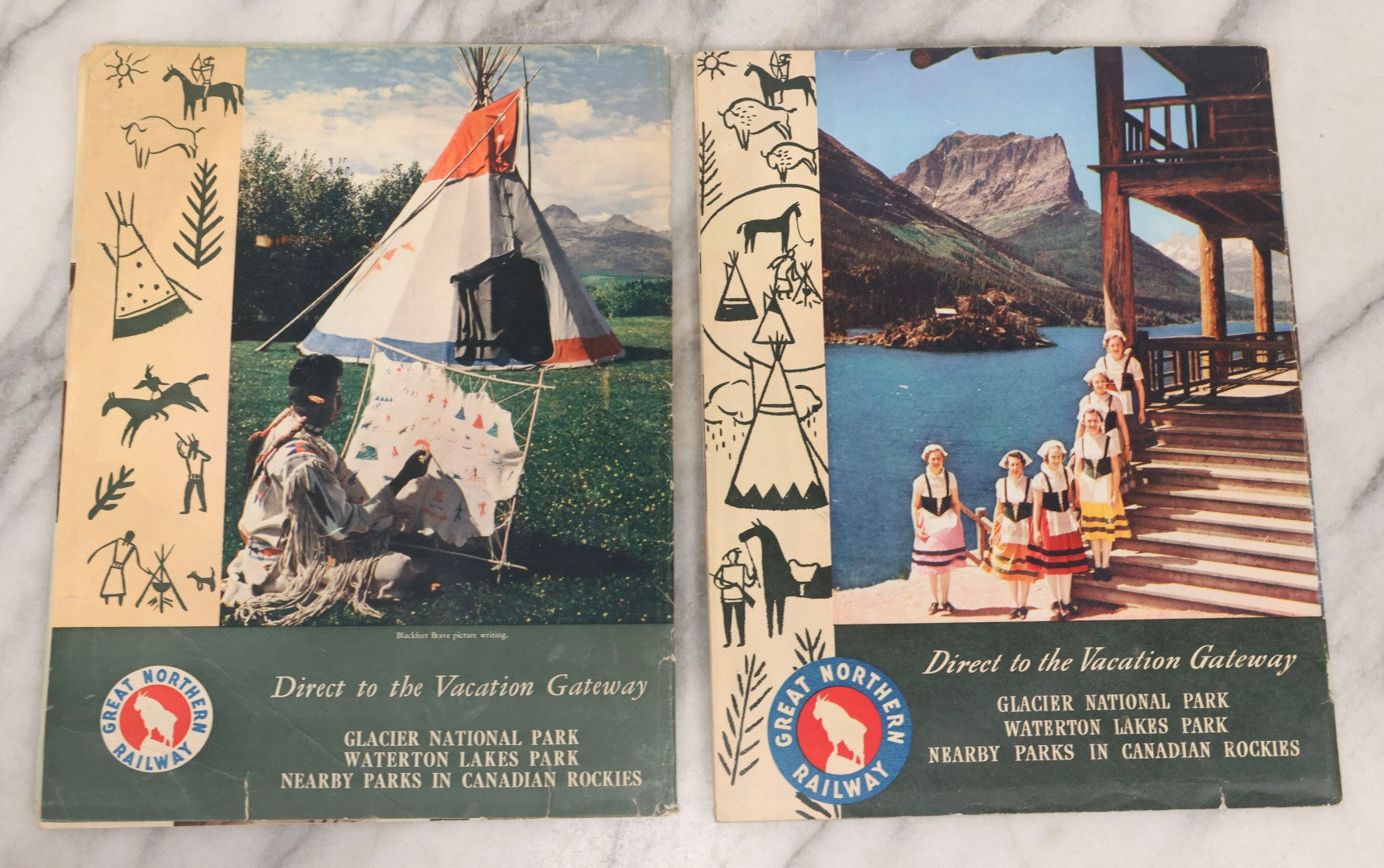 Lot 180 - Pair Of Vintage Great Northern Railway Travel Brochures For Glacier National Park, Waterton Lakes Park, And Canadian Rockies, Circa 1946