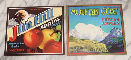 Lot 182 - Pair Of Vintage Apple Crate Labels, Mountain Goat Brand And Jim Hill Brand, Washington State