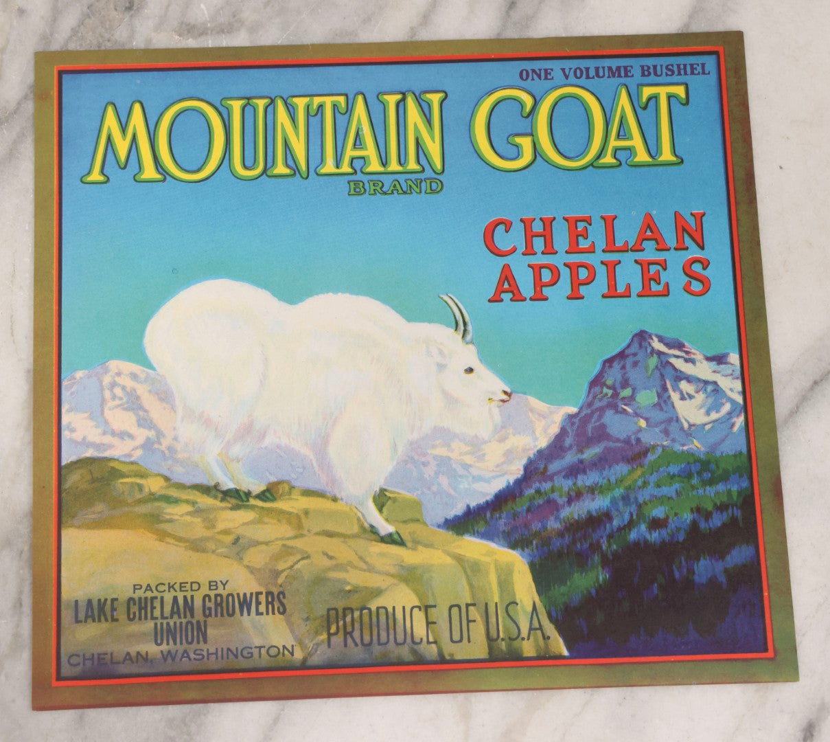 Lot 182 - Pair Of Vintage Apple Crate Labels, Mountain Goat Brand And Jim Hill Brand, Washington State