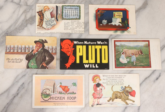 Lot 183 - Grouping Of Seven Vintage And Antique Advertising Postcards Including Sharples Separator, Crystal Domino Sugar, Buster Brown, "The Chicken Koop," Pluto Laxative With Devil Graphic, And German Beer, Publishers Including Tuck
