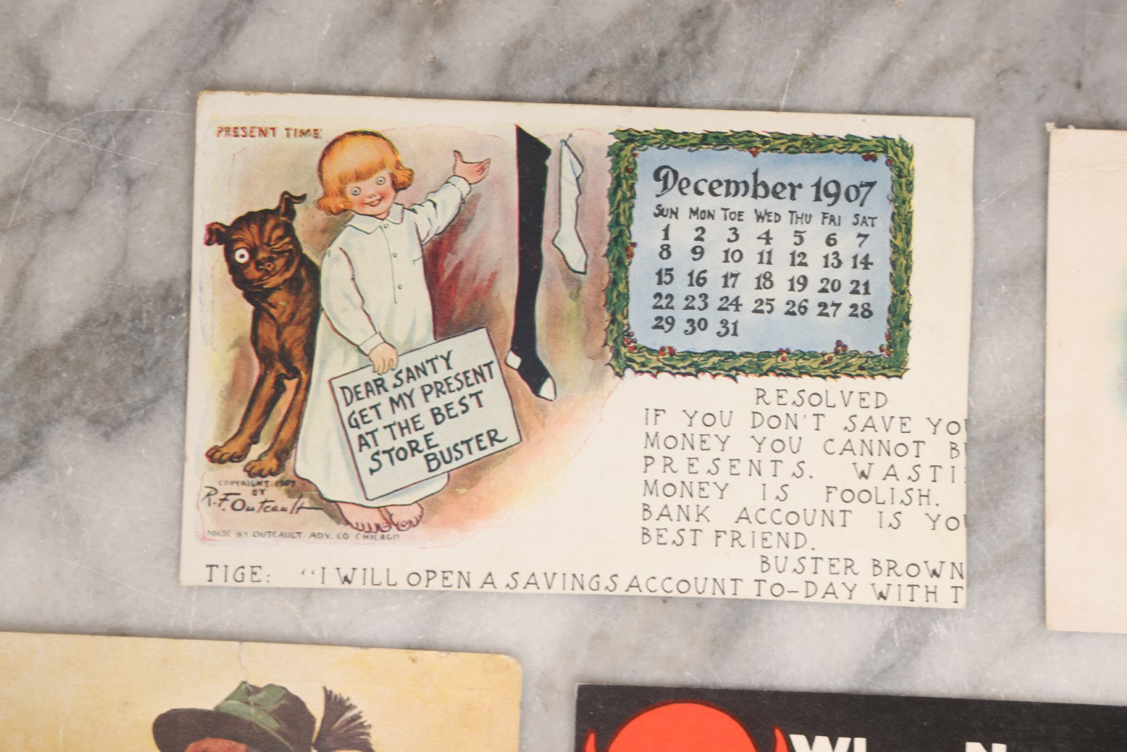 Lot 183 - Grouping Of Seven Vintage And Antique Advertising Postcards Including Sharples Separator, Crystal Domino Sugar, Buster Brown, "The Chicken Koop," Pluto Laxative With Devil Graphic, And German Beer, Publishers Including Tuck