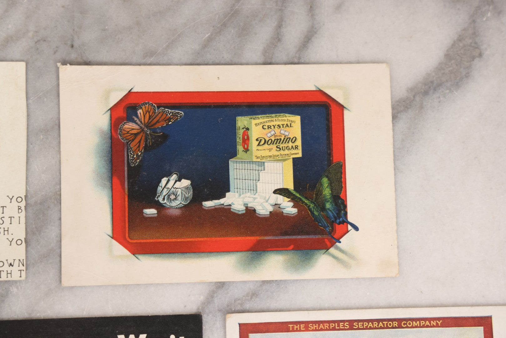 Lot 183 - Grouping Of Seven Vintage And Antique Advertising Postcards Including Sharples Separator, Crystal Domino Sugar, Buster Brown, "The Chicken Koop," Pluto Laxative With Devil Graphic, And German Beer, Publishers Including Tuck