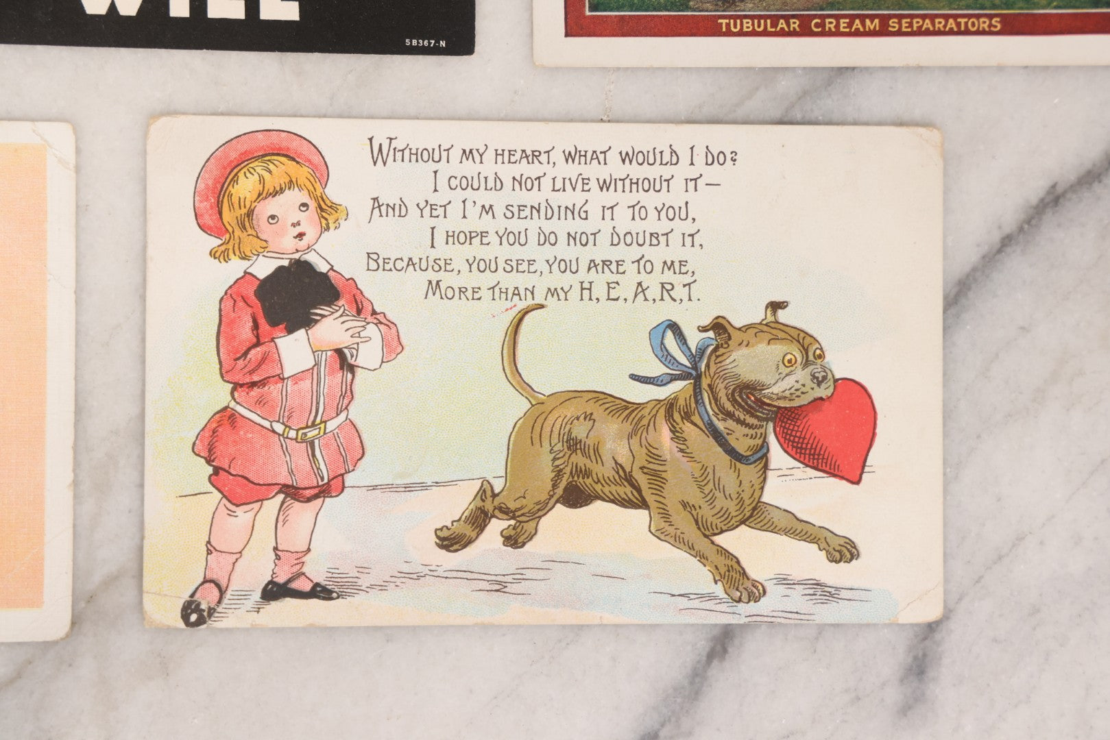 Lot 183 - Grouping Of Seven Vintage And Antique Advertising Postcards Including Sharples Separator, Crystal Domino Sugar, Buster Brown, "The Chicken Koop," Pluto Laxative With Devil Graphic, And German Beer, Publishers Including Tuck