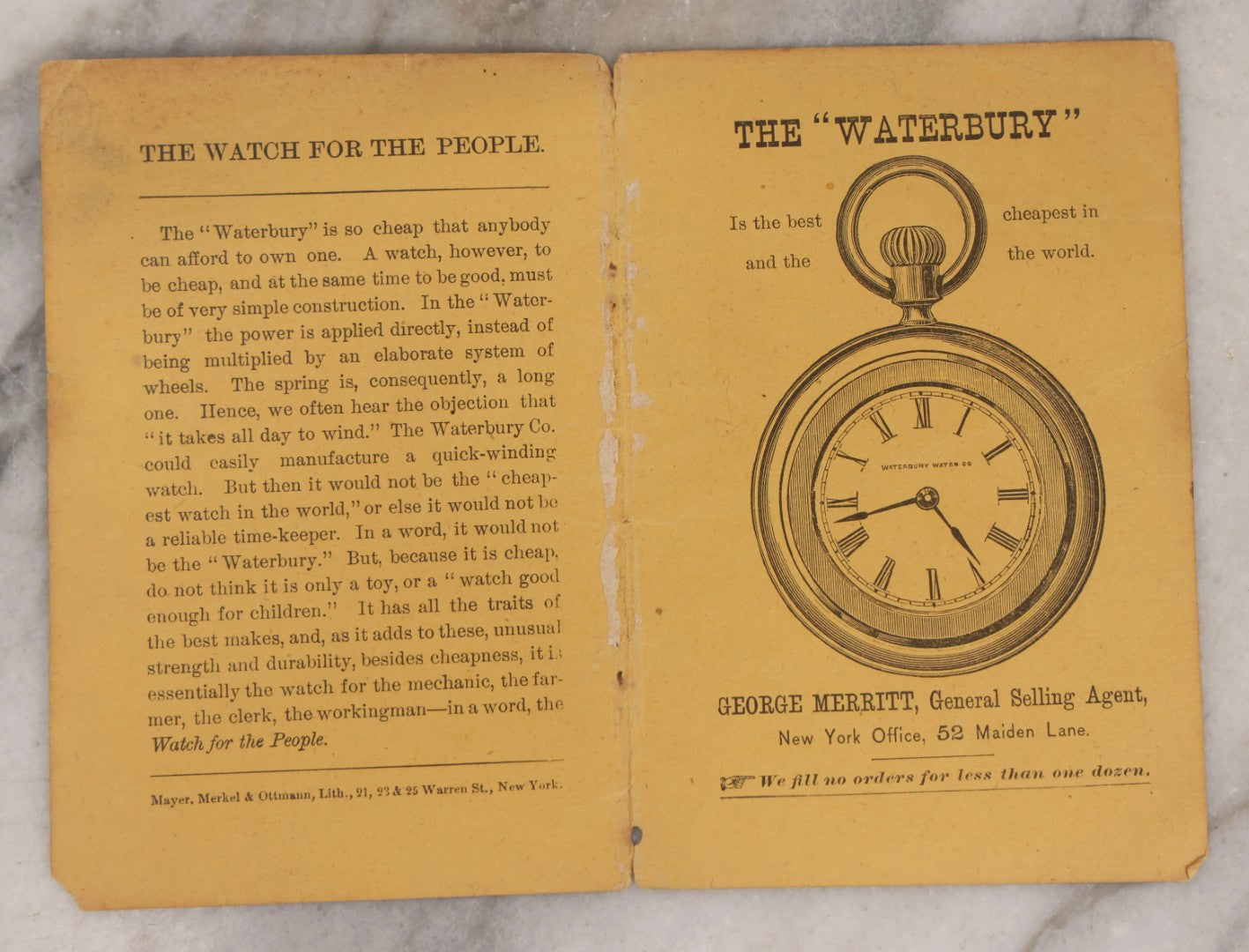 Lot 185 - Antique “Tick Tick Tick And Other Rhymes” Advertising Card For “The Waterbury,” Sold By George Merritt, New York
