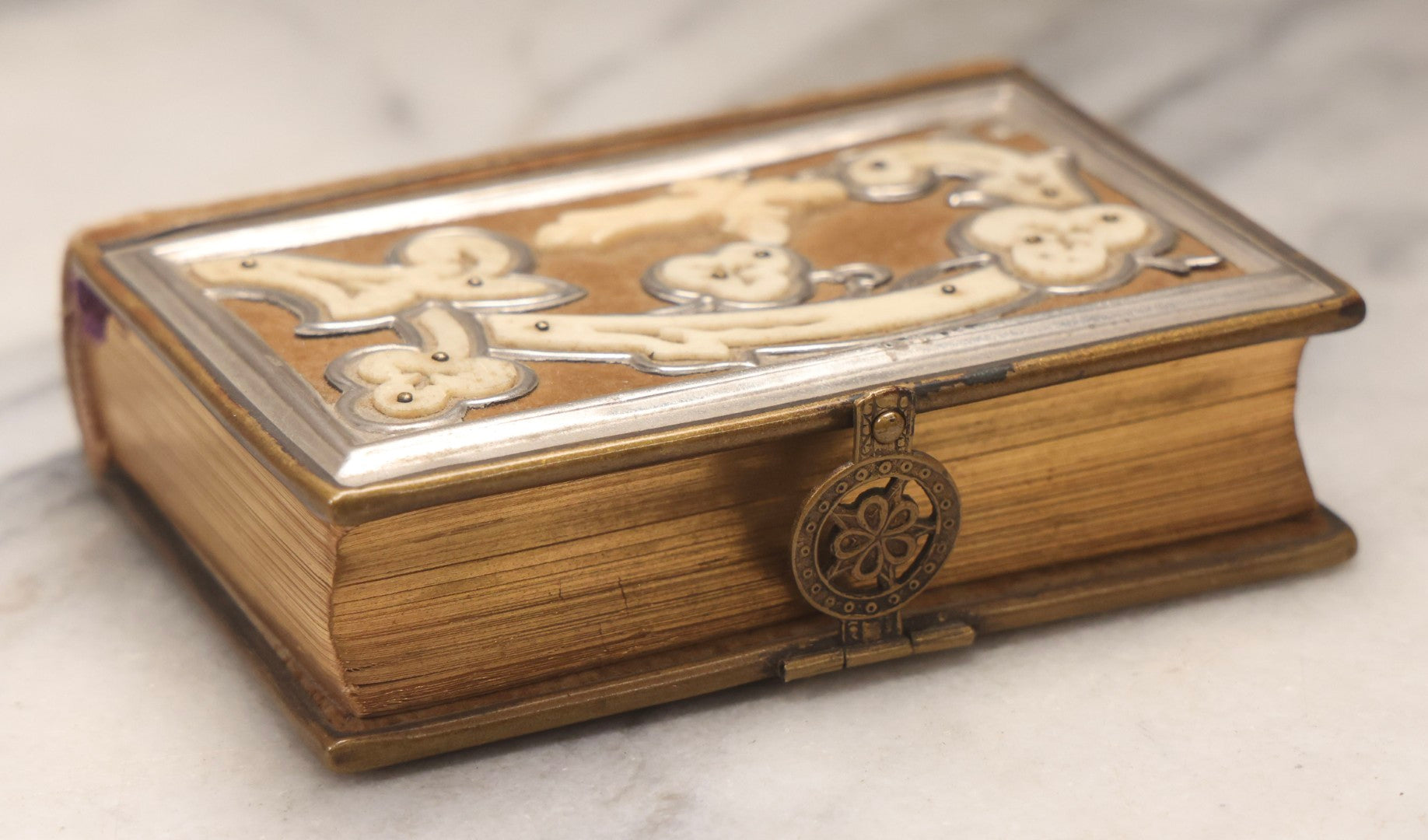 Lot 186 - "The Key Of Heaven: Approved Devotions And Prayers For All Occasions And Stations Of Life" Antique 1896 Catholic Prayer Book, Published By Salim Elias, New York, With Velvet Cover And Bone Decorations