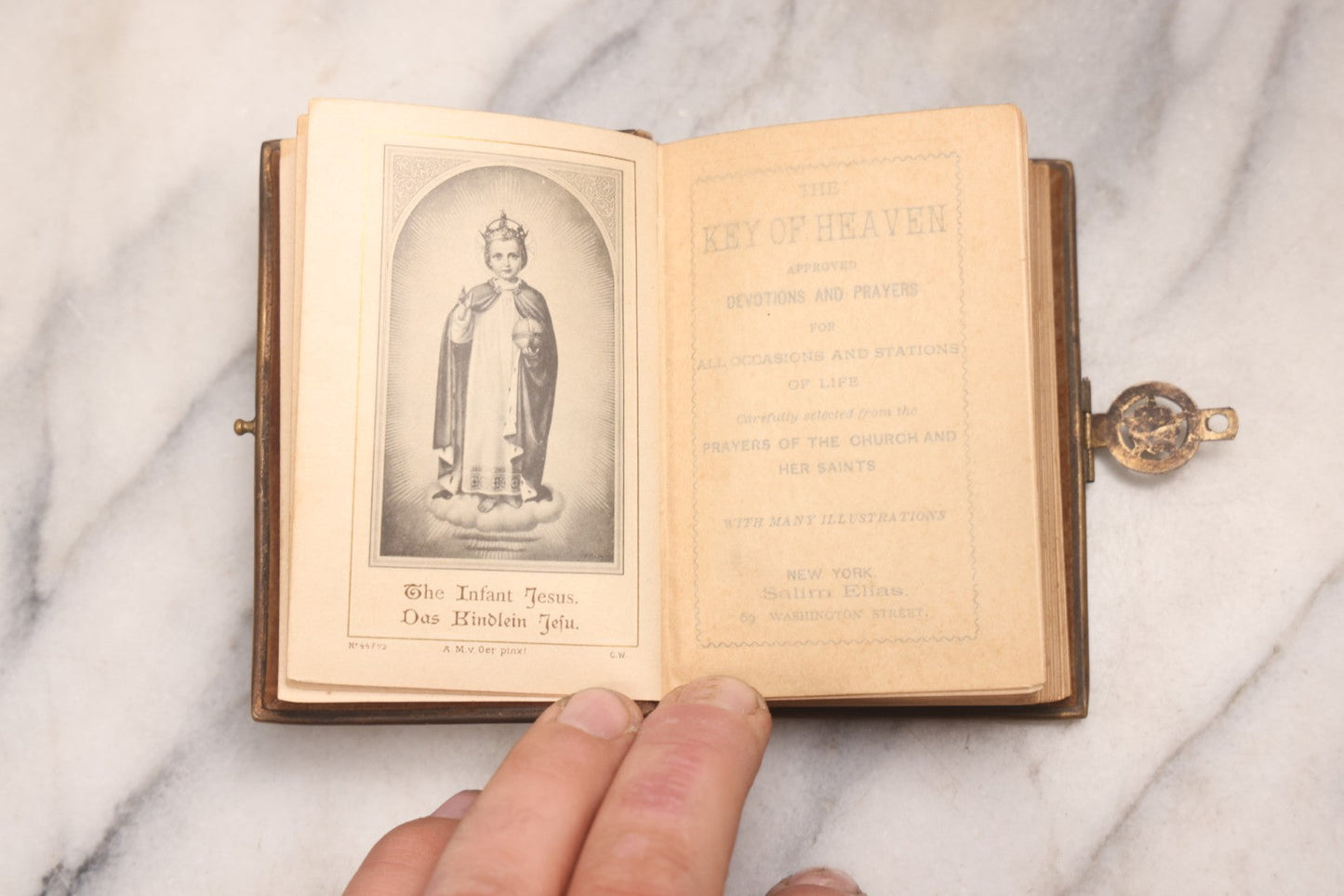 Lot 186 - "The Key Of Heaven: Approved Devotions And Prayers For All Occasions And Stations Of Life" Antique 1896 Catholic Prayer Book, Published By Salim Elias, New York, With Velvet Cover And Bone Decorations