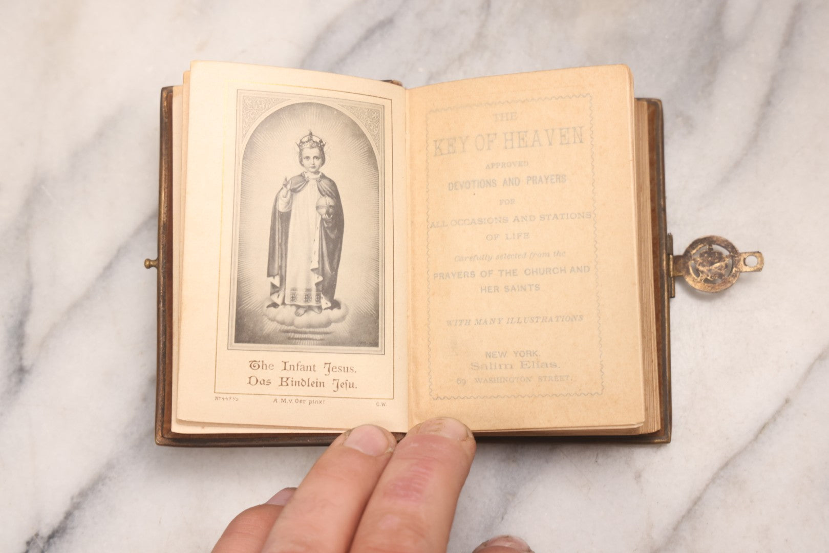 Lot 186 - "The Key Of Heaven: Approved Devotions And Prayers For All Occasions And Stations Of Life" Antique 1896 Catholic Prayer Book, Published By Salim Elias, New York, With Velvet Cover And Bone Decorations