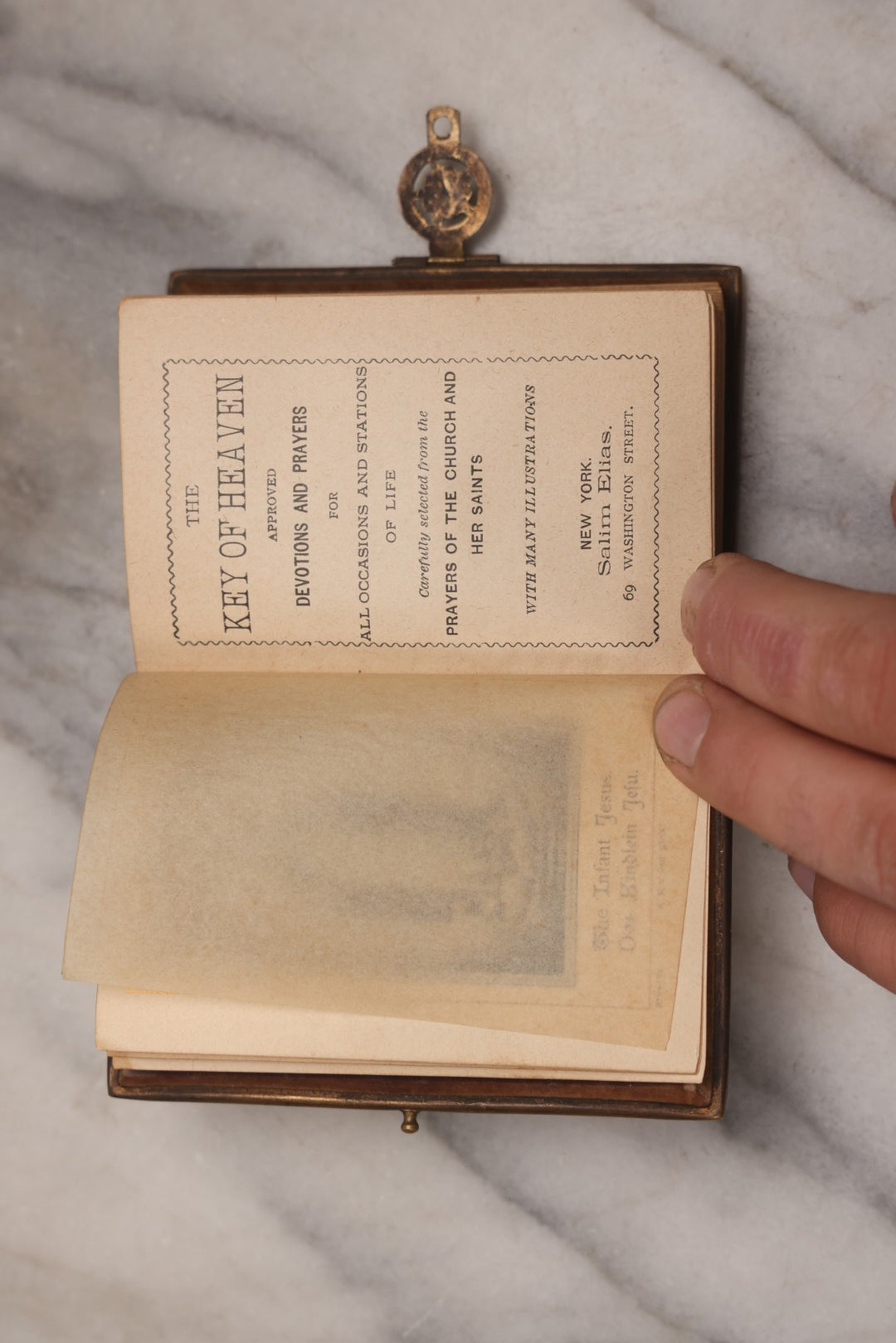 Lot 186 - "The Key Of Heaven: Approved Devotions And Prayers For All Occasions And Stations Of Life" Antique 1896 Catholic Prayer Book, Published By Salim Elias, New York, With Velvet Cover And Bone Decorations