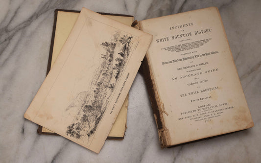 Lot 187 - "Incidents In White Mountain History" Antique New Hampshire Regional History Book By Rev. Benjamin G. Willey, Published By Nathaniel Noyes, Boston, Massachusetts, 1857, Note Front Cover Detached, Poor Condition