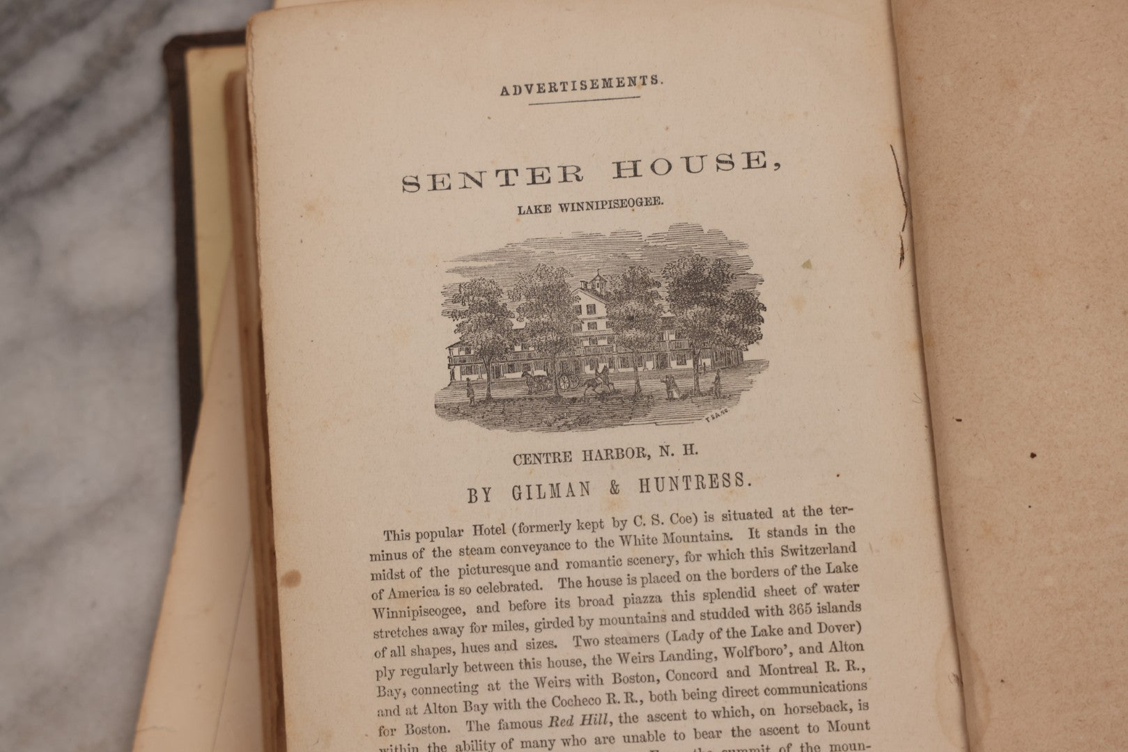 Lot 187 - "Incidents In White Mountain History" Antique New Hampshire Regional History Book By Rev. Benjamin G. Willey, Published By Nathaniel Noyes, Boston, Massachusetts, 1857, Note Front Cover Detached, Poor Condition
