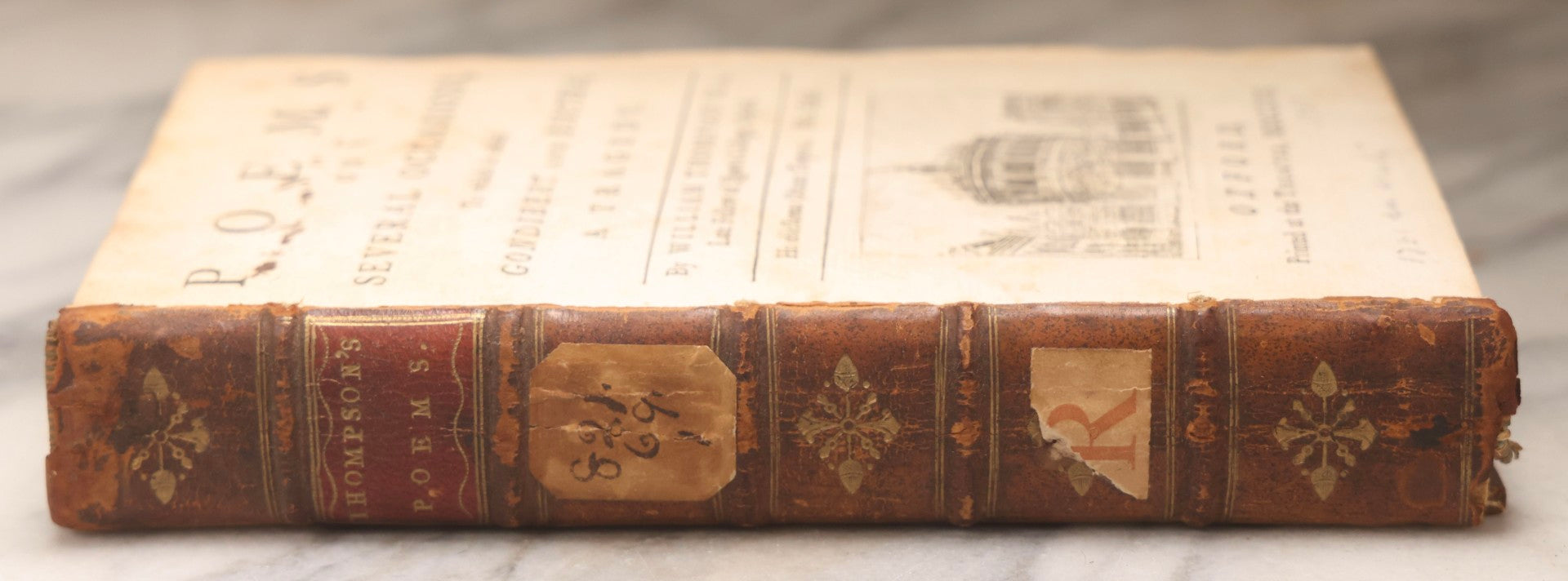 Lot 190 - “Thompson's Poems” Antique Poetry Book By William Thompson, Printed At Oxford At The Theatre, 1757, With Engraved Designs After Poems, Note Missing Cover