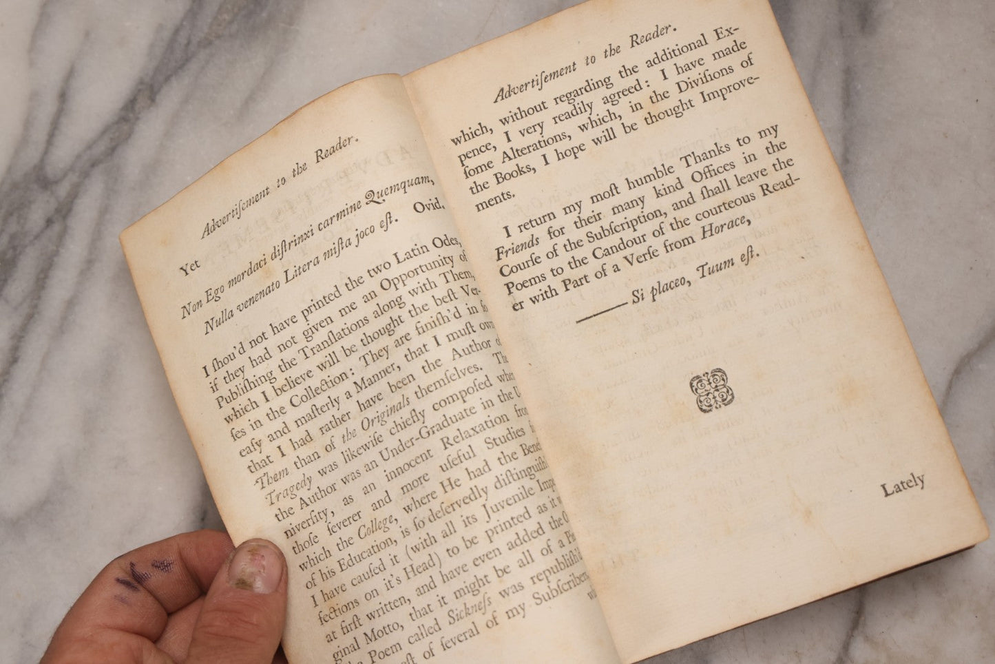 Lot 190 - “Thompson's Poems” Antique Poetry Book By William Thompson, Printed At Oxford At The Theatre, 1757, With Engraved Designs After Poems, Note Missing Cover