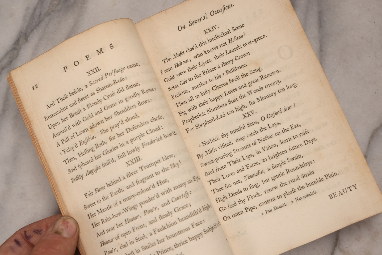 Lot 190 - “Thompson's Poems” Antique Poetry Book By William Thompson, Printed At Oxford At The Theatre, 1757, With Engraved Designs After Poems, Note Missing Cover