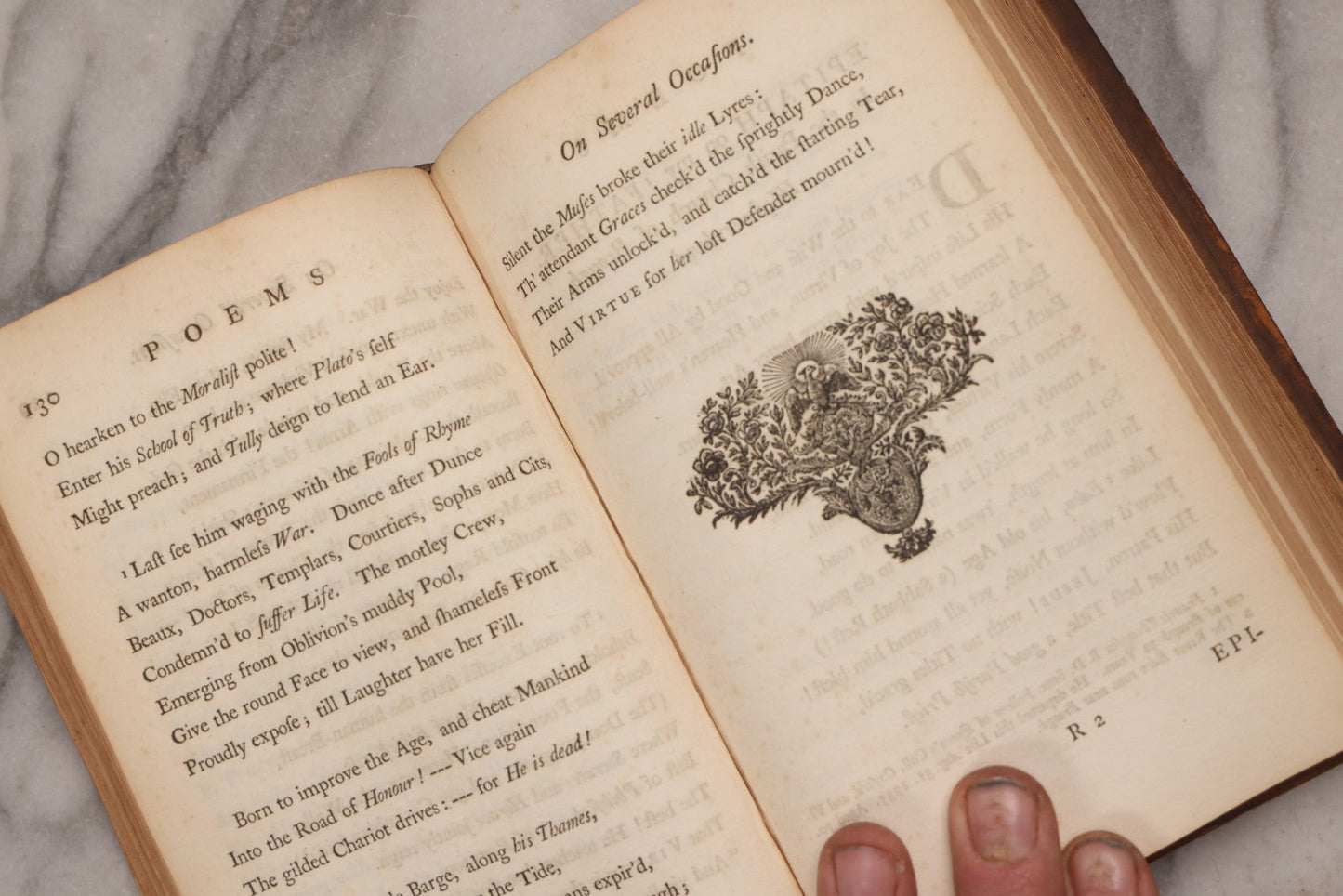 Lot 190 - “Thompson's Poems” Antique Poetry Book By William Thompson, Printed At Oxford At The Theatre, 1757, With Engraved Designs After Poems, Note Missing Cover