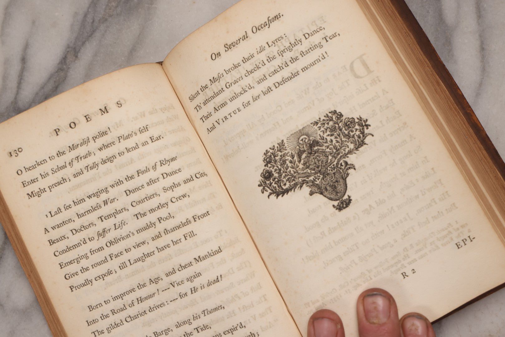 Lot 190 - “Thompson's Poems” Antique Poetry Book By William Thompson, Printed At Oxford At The Theatre, 1757, With Engraved Designs After Poems, Note Missing Cover