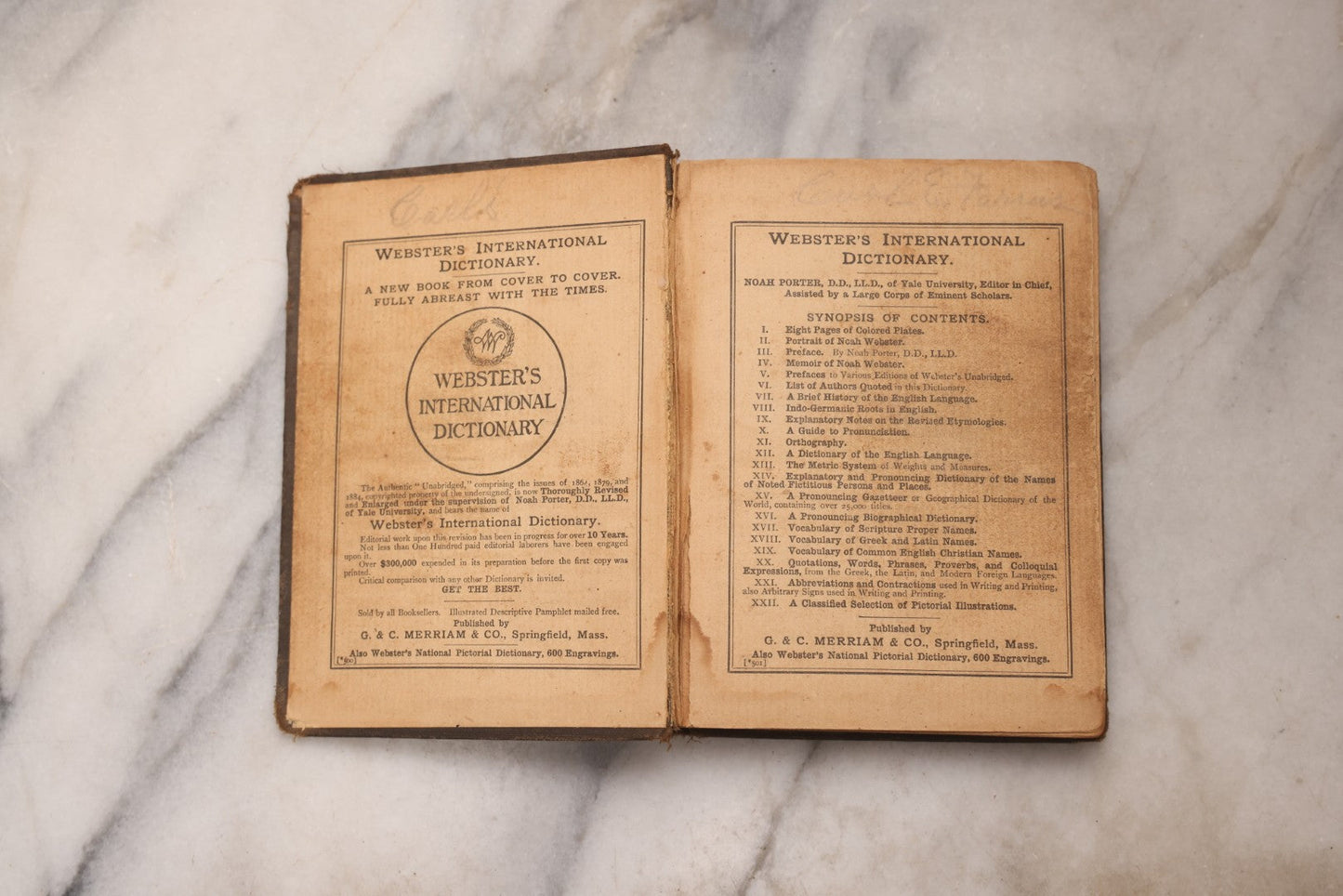 Lot 195 - “Webster's Handy Dictionary Of The English Language” Antique Illustrated Pocket Dictionary With Pencil Sketch Of Young Girl, Published By American Book Company, New York, 1877