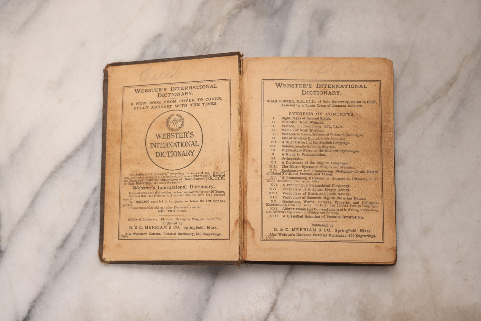 Lot 195 - “Webster's Handy Dictionary Of The English Language” Antique Illustrated Pocket Dictionary With Pencil Sketch Of Young Girl, Published By American Book Company, New York, 1877