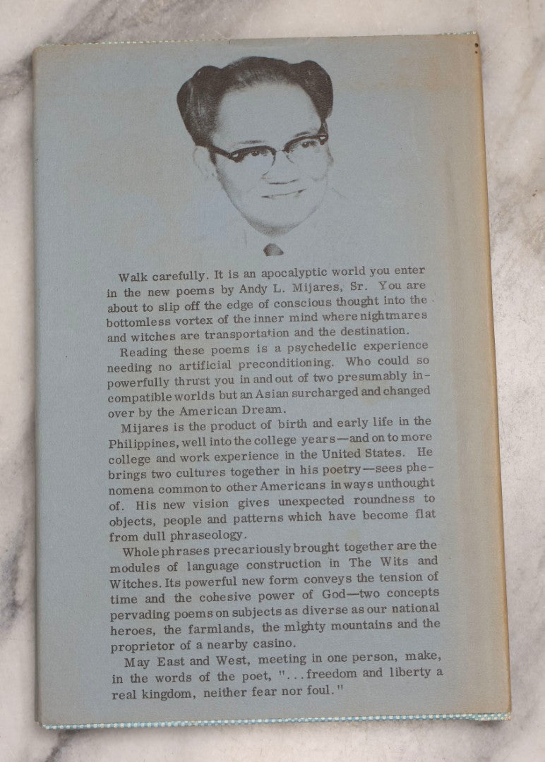 Lot 196 - “The Wits And Witches” Vintage Poetry Book By Andy L. Mijares, Sr., Inscribed And Signed By The Author, Published By The Fellowship Press, Charleston, Il, 1967