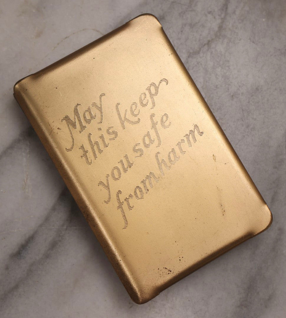 Lot 197 - "The Heart-Shield Bible" Vintage Pocket New Testament With Engraved Steel Cover Plate, Published By Whitman Publishing Company, Racine, Wisconsin, Plate By Know Your Bible Co., Cincinnati, Ohio, Circa 1943