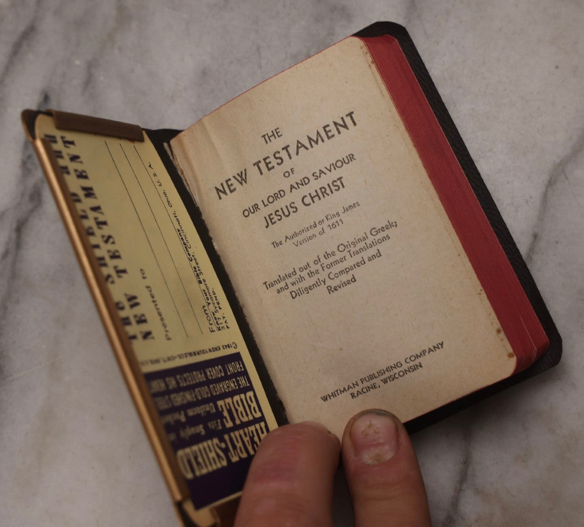 Lot 197 - "The Heart-Shield Bible" Vintage Pocket New Testament With Engraved Steel Cover Plate, Published By Whitman Publishing Company, Racine, Wisconsin, Plate By Know Your Bible Co., Cincinnati, Ohio, Circa 1943