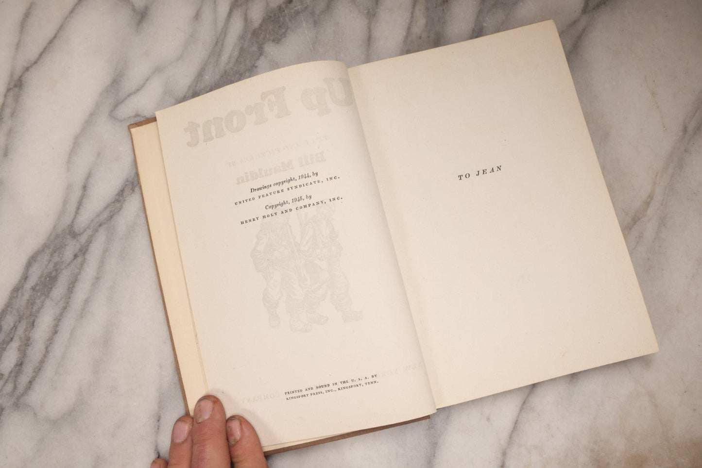 Lot 199 - “Up Front” Vintage Hardcover War Memoir With Cartoons By Bill Mauldin, Henry Holt & Company, New York, 1945