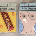 Lot 201 - Pair Of Vintage “International Gags” Offensive Stereotype Novelty Jokes, "Italian Chestnuts" And "Swedish Sex Film," By Wade Enterprises, East Granby, Connecticut