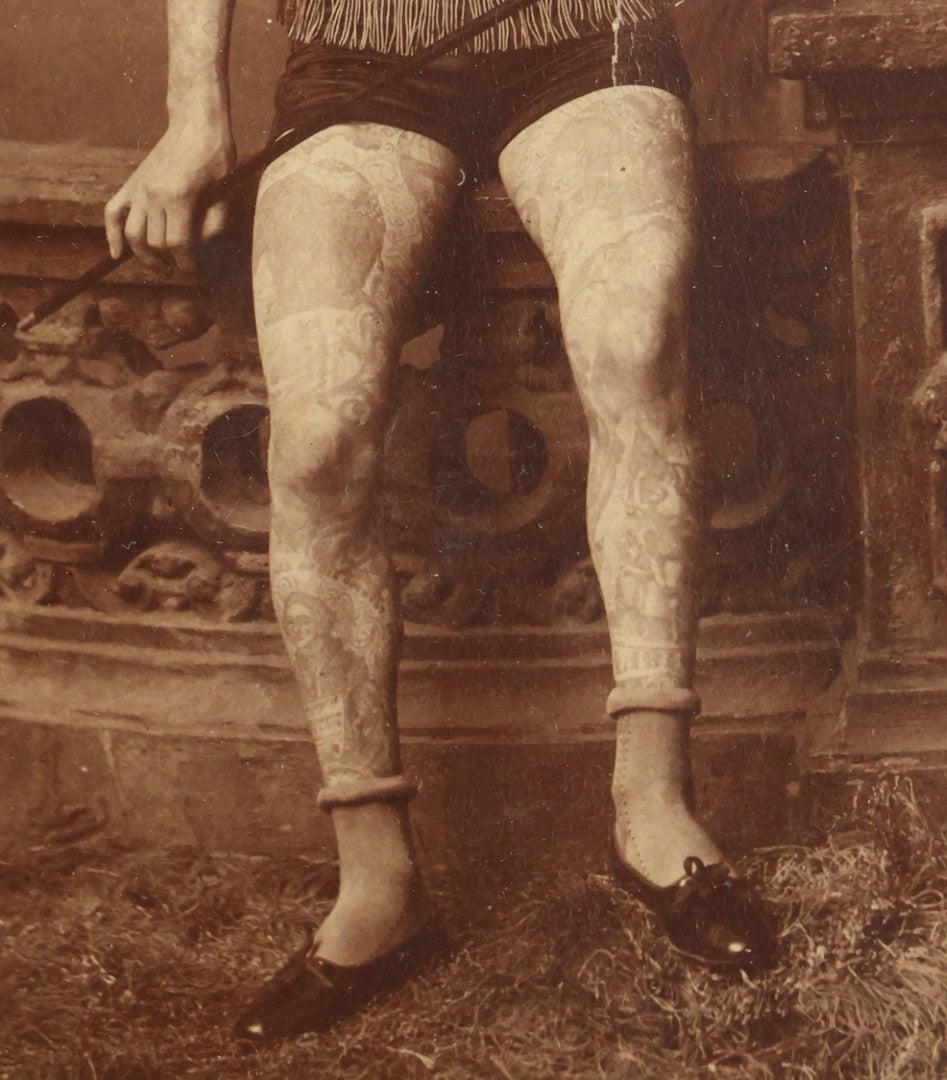Lot 001 - Antique Cabinet Card Photograph Of Thomas Sidonia “The Tattooed Boy” At Age 21, Photographed By Charles Eisenmann, New York, Custom Framed With Visible Verso Inscription And Clear View Of Early American Traditional Tattoos, 13" x 15"