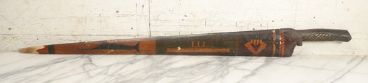 Lot 002 - Antique Painted Swordfish Bill Sword With Carved Wooden Handle, Featuring U.S. Naval Warship And Patriotic Shield Motifs, Late 19th–Early 20th Century, 39-3/8" L