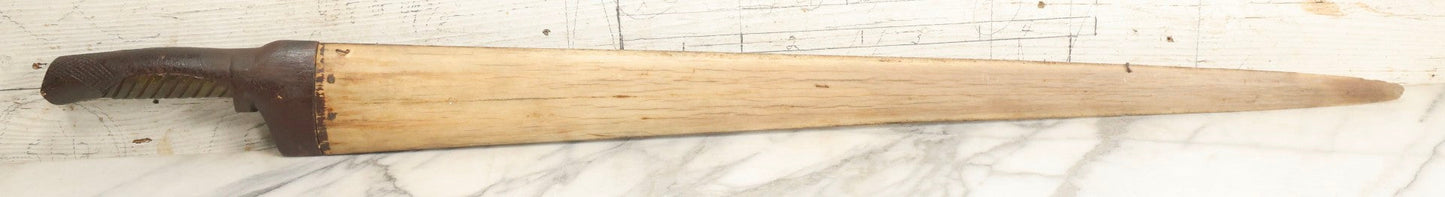 Lot 002 - Antique Painted Swordfish Bill Sword With Carved Wooden Handle, Featuring U.S. Naval Warship And Patriotic Shield Motifs, Late 19th–Early 20th Century, 39-3/8" L