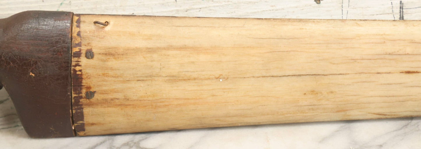 Lot 002 - Antique Painted Swordfish Bill Sword With Carved Wooden Handle, Featuring U.S. Naval Warship And Patriotic Shield Motifs, Late 19th–Early 20th Century, 39-3/8" L