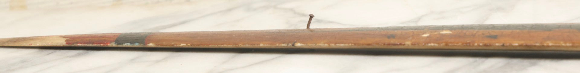 Lot 002 - Antique Painted Swordfish Bill Sword With Carved Wooden Handle, Featuring U.S. Naval Warship And Patriotic Shield Motifs, Late 19th–Early 20th Century, 39-3/8" L