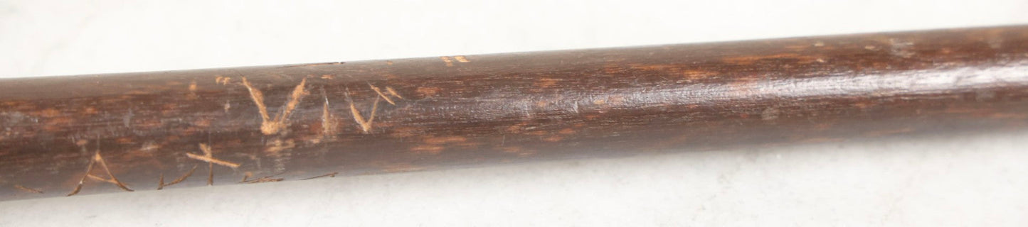 Lot 003 - Vintage Hand-Carved White Mountains, New Hampshire Folk Art Hiking Stick With Double-Sided Old Man Of The Mountain Carved Handle And Decades Of Carved Initials, Names, And Nicknames, 36" L