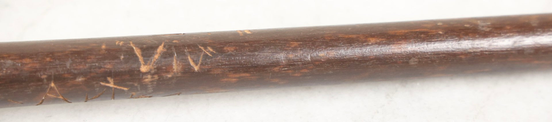 Lot 003 - Vintage Hand-Carved White Mountains, New Hampshire Folk Art Hiking Stick With Double-Sided Old Man Of The Mountain Carved Handle And Decades Of Carved Initials, Names, And Nicknames, 36" L