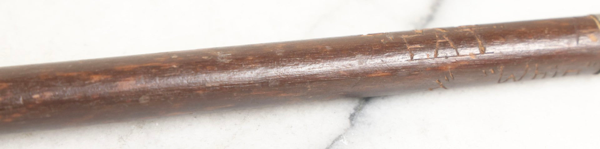 Lot 003 - Vintage Hand-Carved White Mountains, New Hampshire Folk Art Hiking Stick With Double-Sided Old Man Of The Mountain Carved Handle And Decades Of Carved Initials, Names, And Nicknames, 36" L