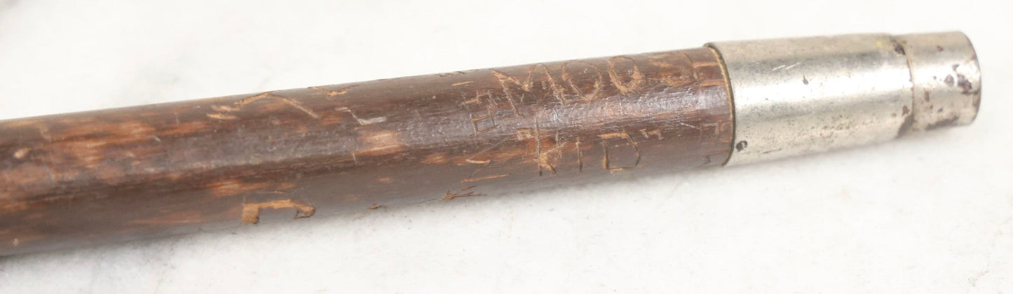 Lot 003 - Vintage Hand-Carved White Mountains, New Hampshire Folk Art Hiking Stick With Double-Sided Old Man Of The Mountain Carved Handle And Decades Of Carved Initials, Names, And Nicknames, 36" L